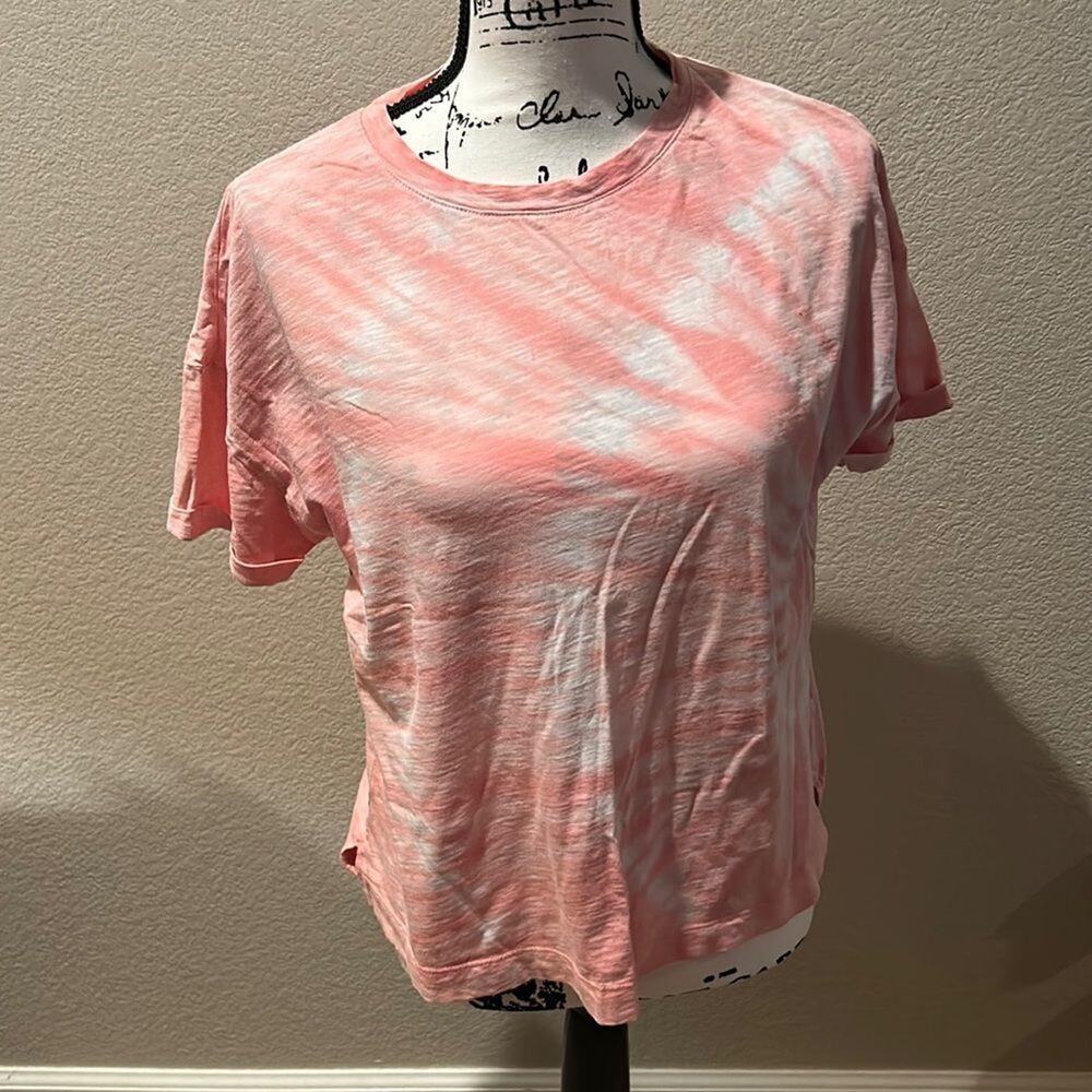 Time n Tru Pink and White Tie Dye Cuffed Short Sleeve Tee Sz M